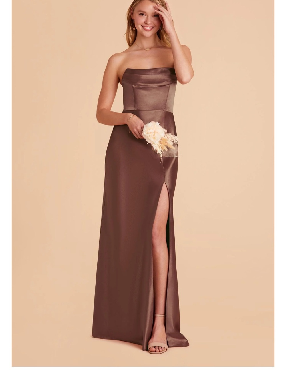 Birdy Grey Mia Shiny Satin Convertible Dress - Chocolate Brown - size XS